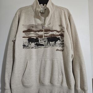 Ariat Cream Cow Print Quarterzip Sweatshirt